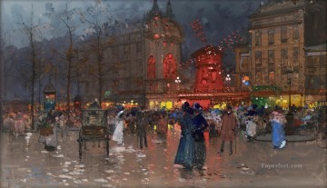 Eugene Galien Laloue Painting - The Moulin Rouge evening Galien Eugene